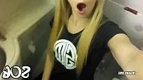 Blonde masturbates in the toilet of the aircraft
